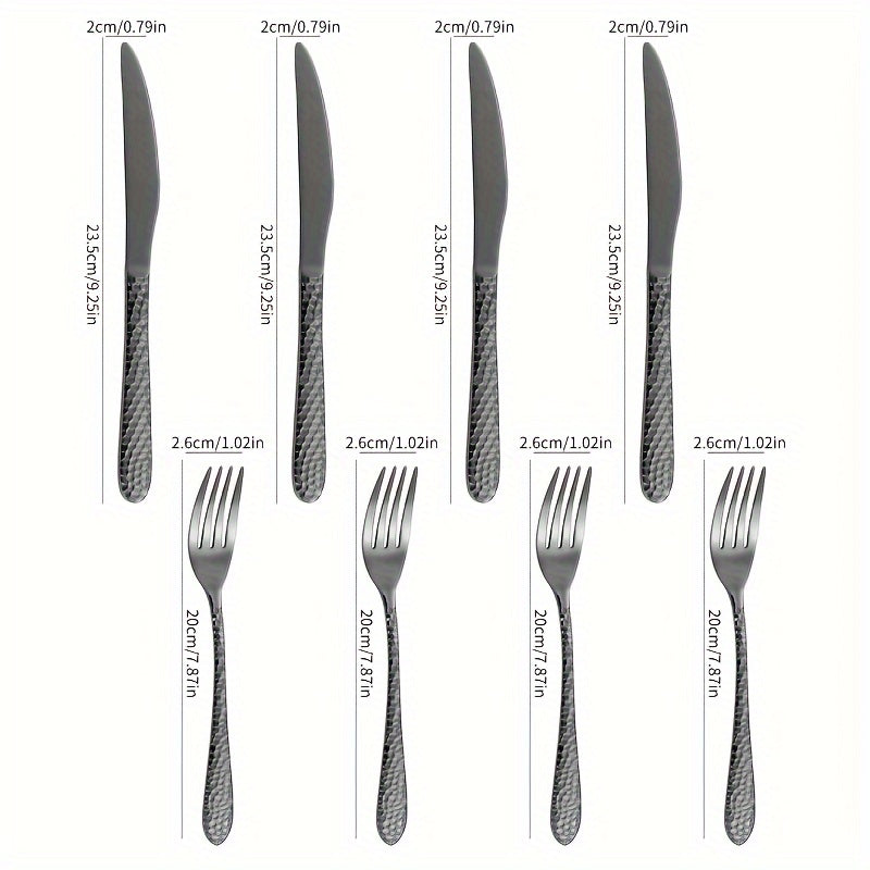 Stainless Steel Cutlery Set With Knives, Forks, Spoons, And Teaspoons For Four People. Suitable For Various Occasions Such As Restaurant Gatherings, Family Dinners, Outdoor Cafes, Etc. Ideal For Coffee, Milk Tea. Easy To Clean And Durable.