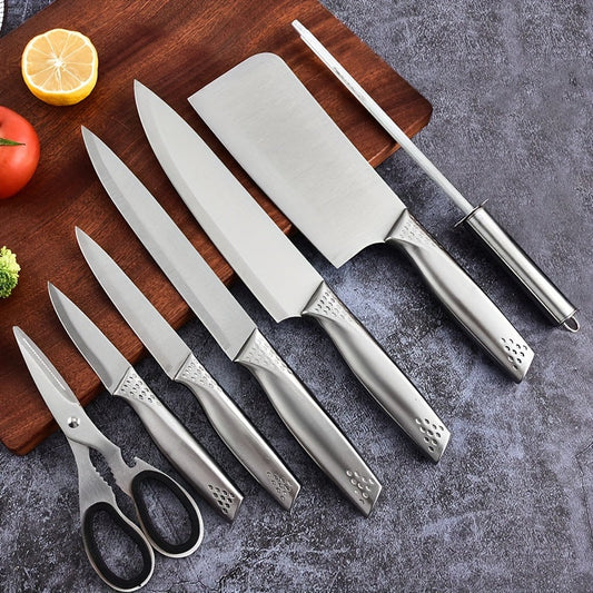 Kitchen knife set with rotating bracket - Sharp stainless steel knife set of 8 pieces -360 degree rotation