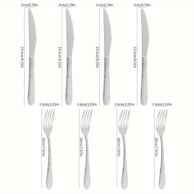 Stainless Steel Cutlery Set With Knives, Forks, Spoons, And Teaspoons For Four People. Suitable For Various Occasions Such As Restaurant Gatherings, Family Dinners, Outdoor Cafes, Etc. Ideal For Coffee, Milk Tea. Easy To Clean And Durable.