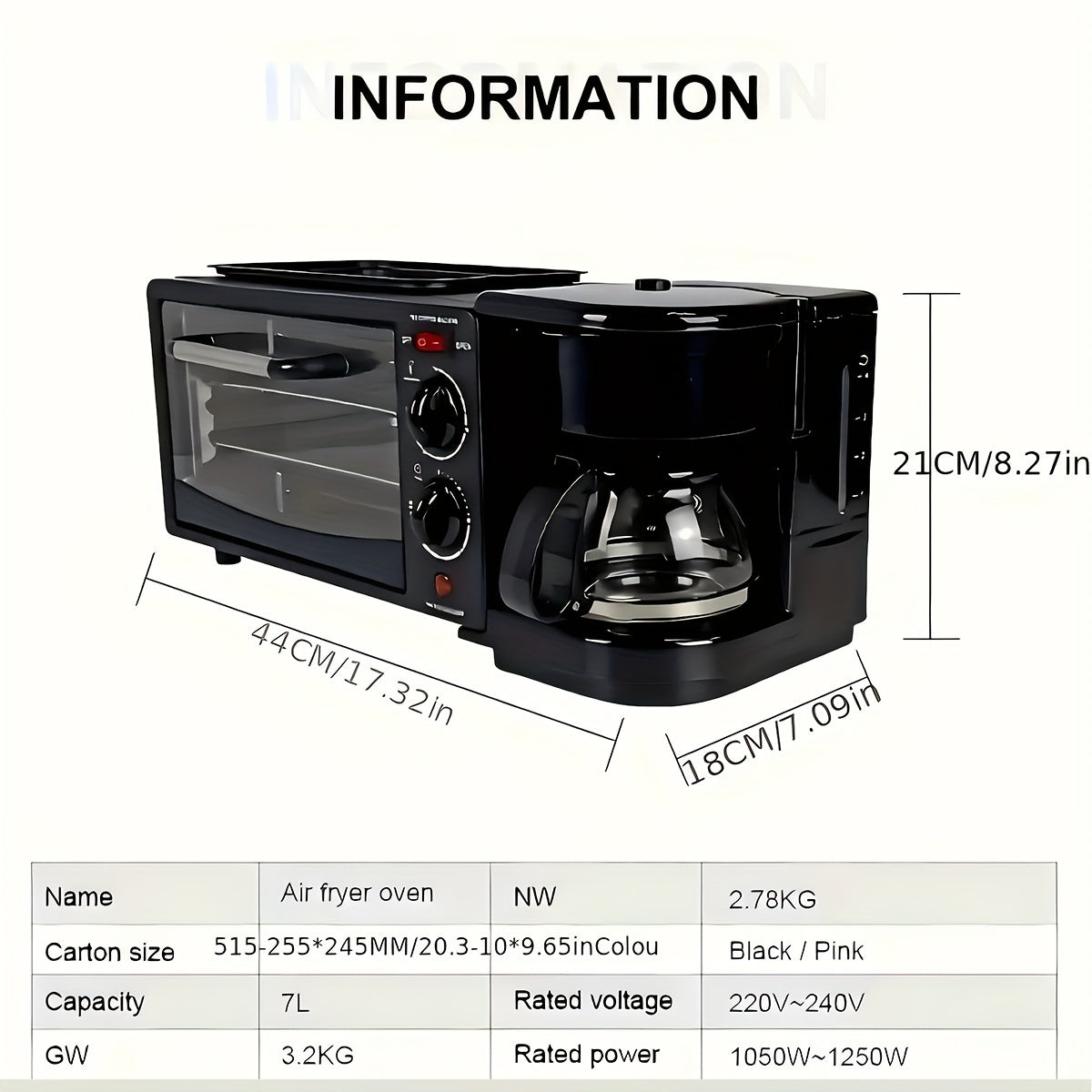 3-in-1 Multi-Functional With Timer Breakfast Station - Portable Toaster Oven With Non-Stick Die-Cast Grill/Griddle, Frying Pan, And Coffee Machine/Tea Kettle - Space-Saving, Compact Design For Easy Cooking And Cleaning