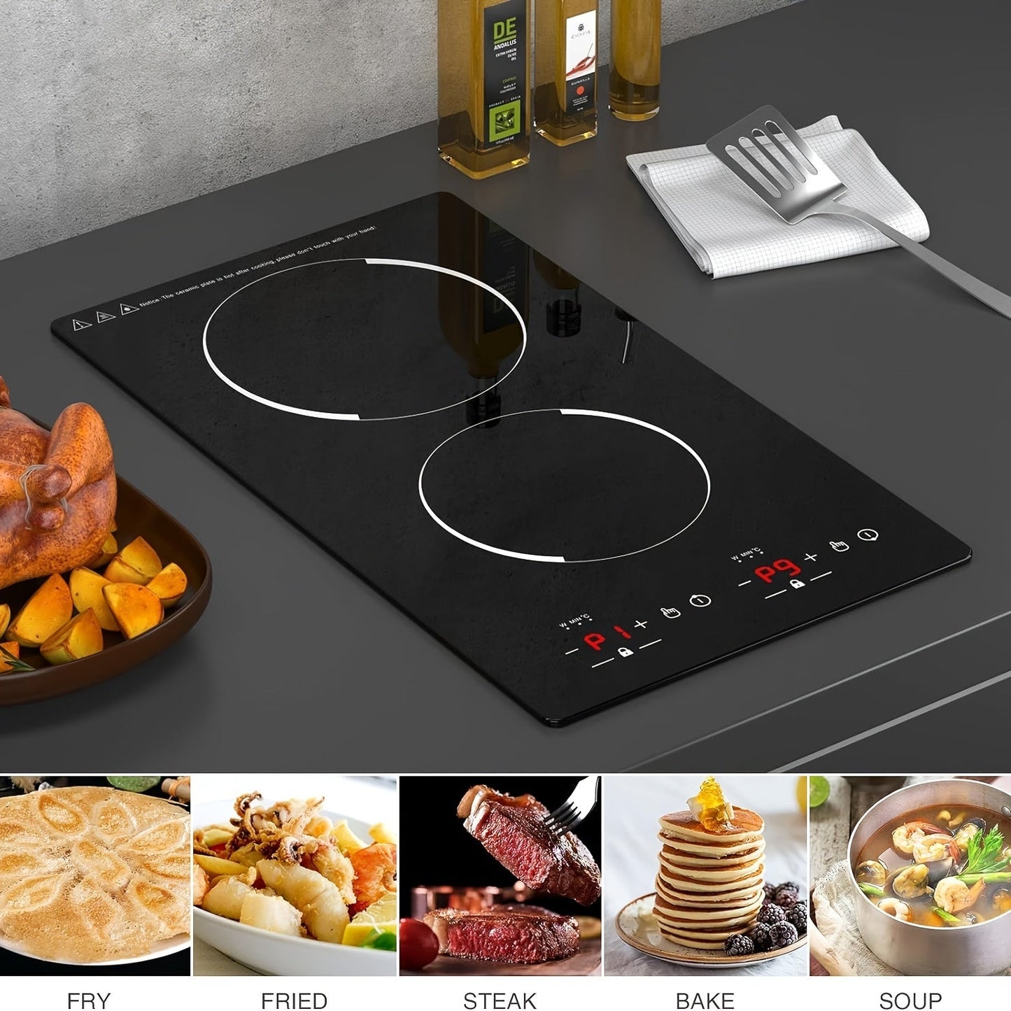 [Touchsensitive Interface] Dual Burner Induction Cooktop, 120V, 9 Heat Settings & Timer - Sleek Black, Youngsters-Safe, Overheat Protection, Compatible with Magnetic Cookware, Easy to Install, Perfect for Quick Meal Prep