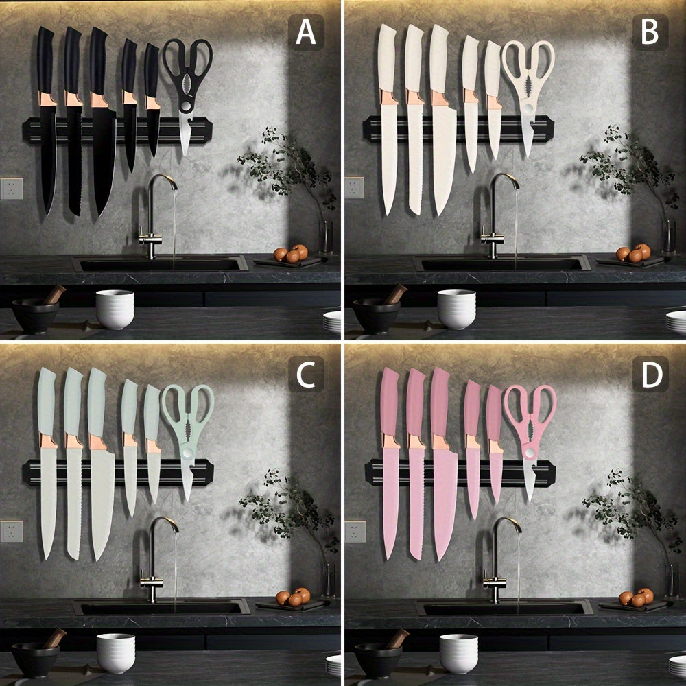 6/7 Piece Simple and Stylish Kitchen Knife Set - German Stainless Steel with Multi-Function Magnetic Knife Holder - Chef's Knife, Sushi Knife, Multi-Purpose Knife, Bread Knife, Fruit Knife, Scissors - Dishwasher Safe - For Home Cooks & Chefs - Perfect Gif