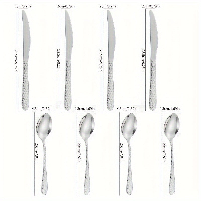 Stainless Steel Cutlery Set With Knives, Forks, Spoons, And Teaspoons For Four People. Suitable For Various Occasions Such As Restaurant Gatherings, Family Dinners, Outdoor Cafes, Etc. Ideal For Coffee, Milk Tea. Easy To Clean And Durable.