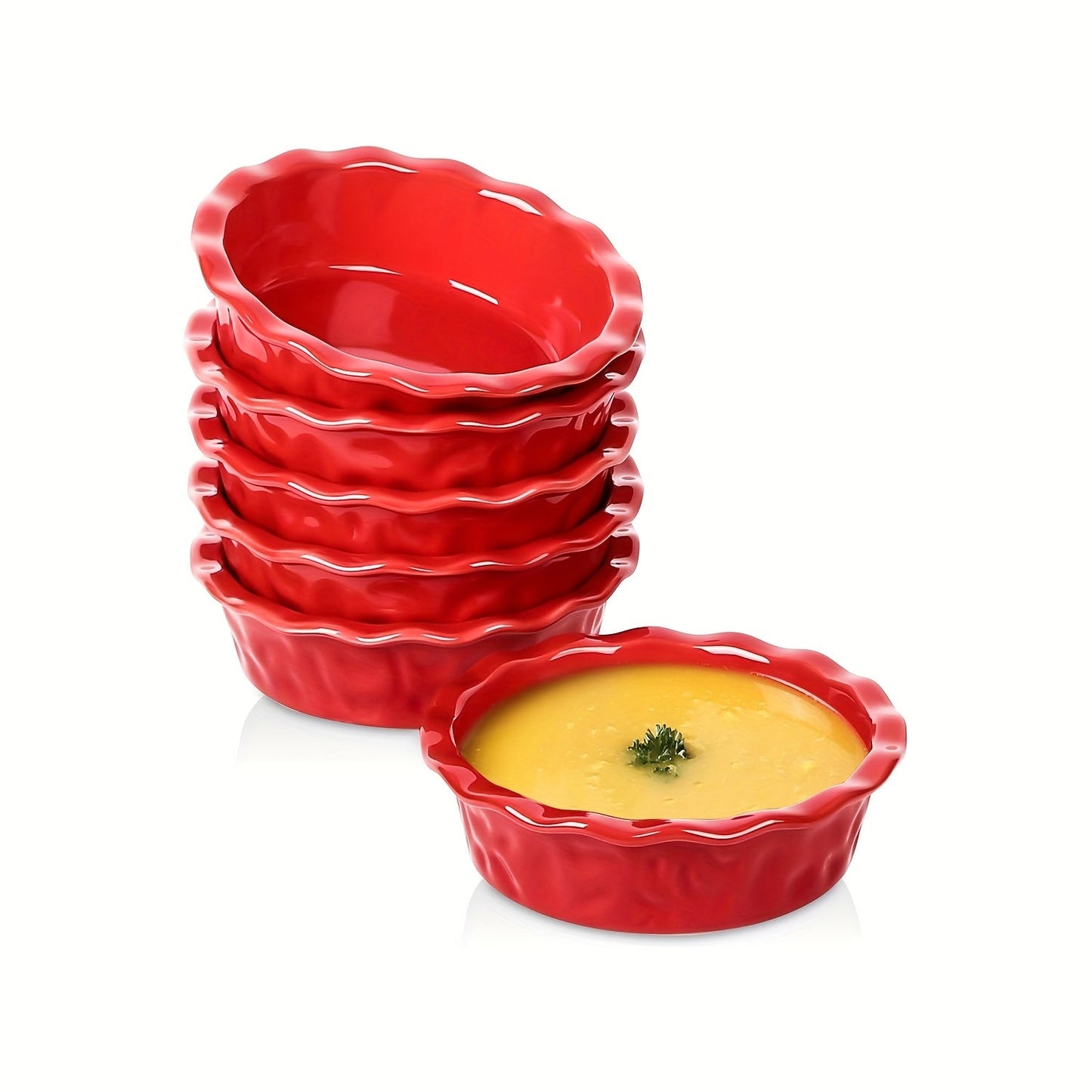 Ceramic Pie Pan For Baking - 5.5 Inch Small Pie Plates Deep Dish Round Pot Casserole Mini Serving Bowl - Microwave Oven Safe For Dessert Apple Pie Cake Tart Pizza Set Of 6 - Red