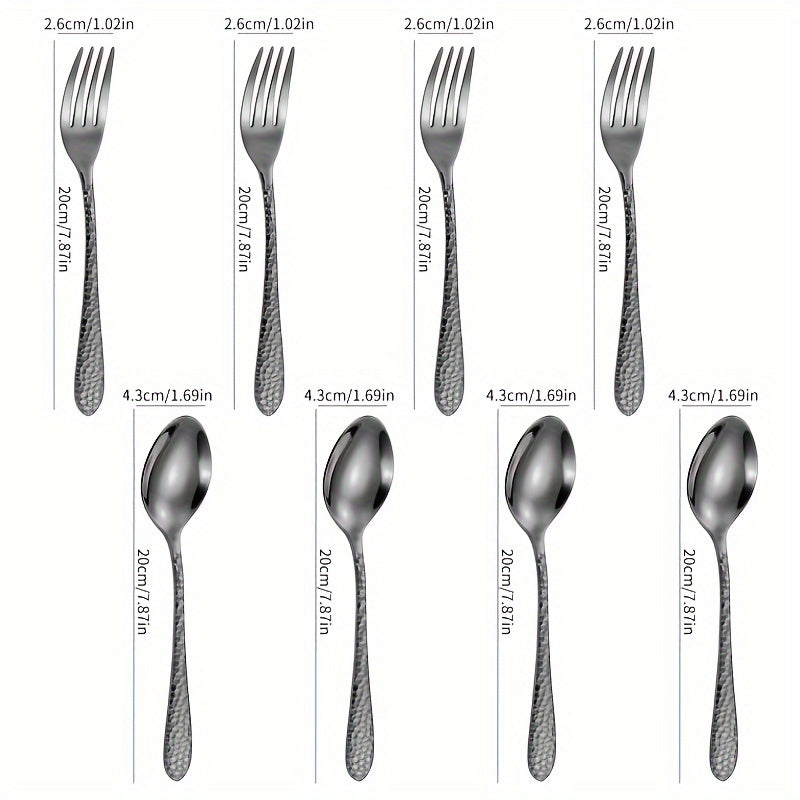 Stainless Steel Cutlery Set With Knives, Forks, Spoons, And Teaspoons For Four People. Suitable For Various Occasions Such As Restaurant Gatherings, Family Dinners, Outdoor Cafes, Etc. Ideal For Coffee, Milk Tea. Easy To Clean And Durable.