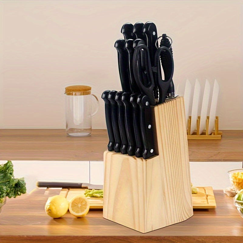 Knife Set, 15 Pcs Emojoy Kitchen Knife Set With Block Wooden, Manual Sharpening For Chef Knife Set, Stainless Steel Professional Knife For Kitchen