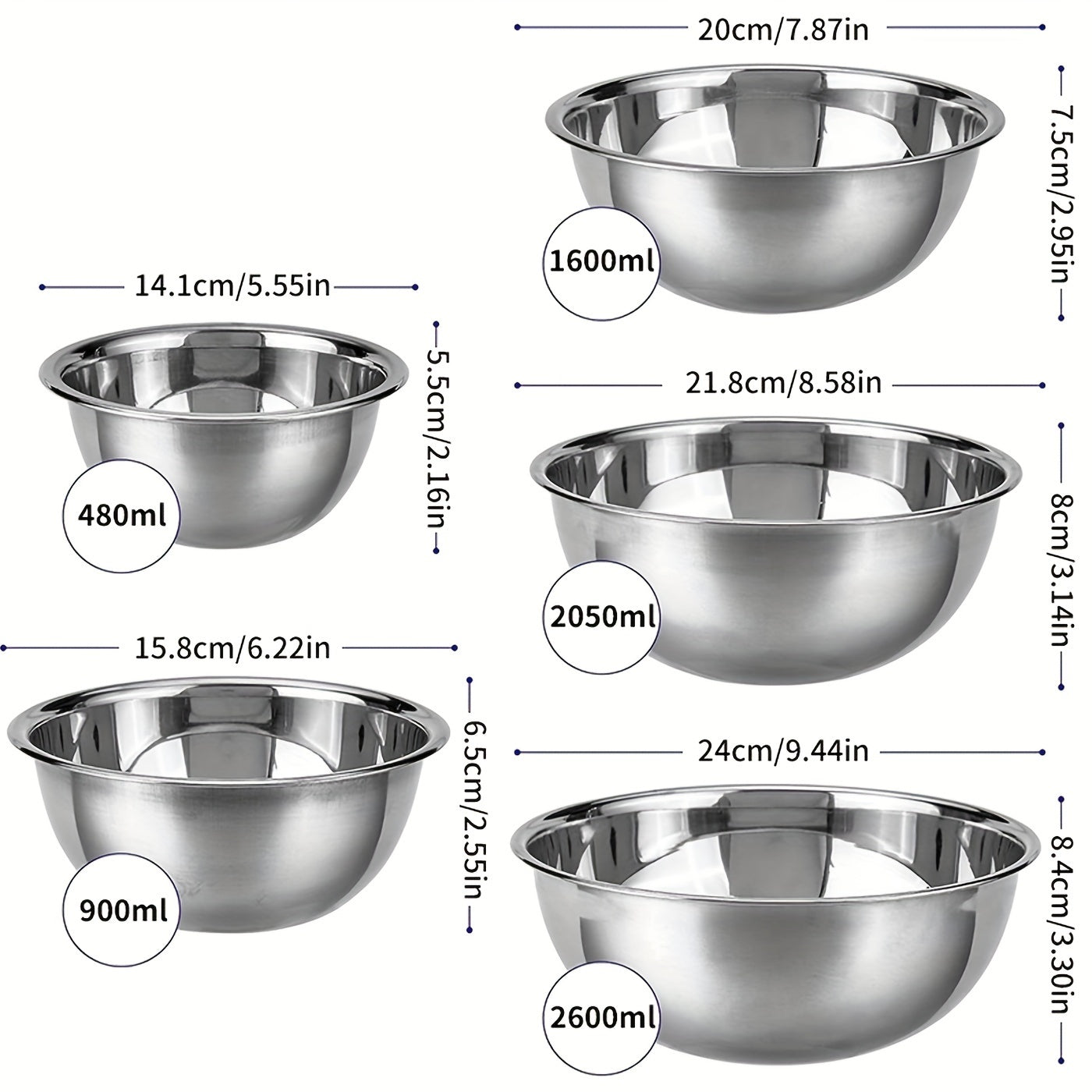 Non-Slip Stainless Steel Mixing Bowls Set - Perfect For Kitchen Cooking And Baking - Nesting Design For Easy Storage