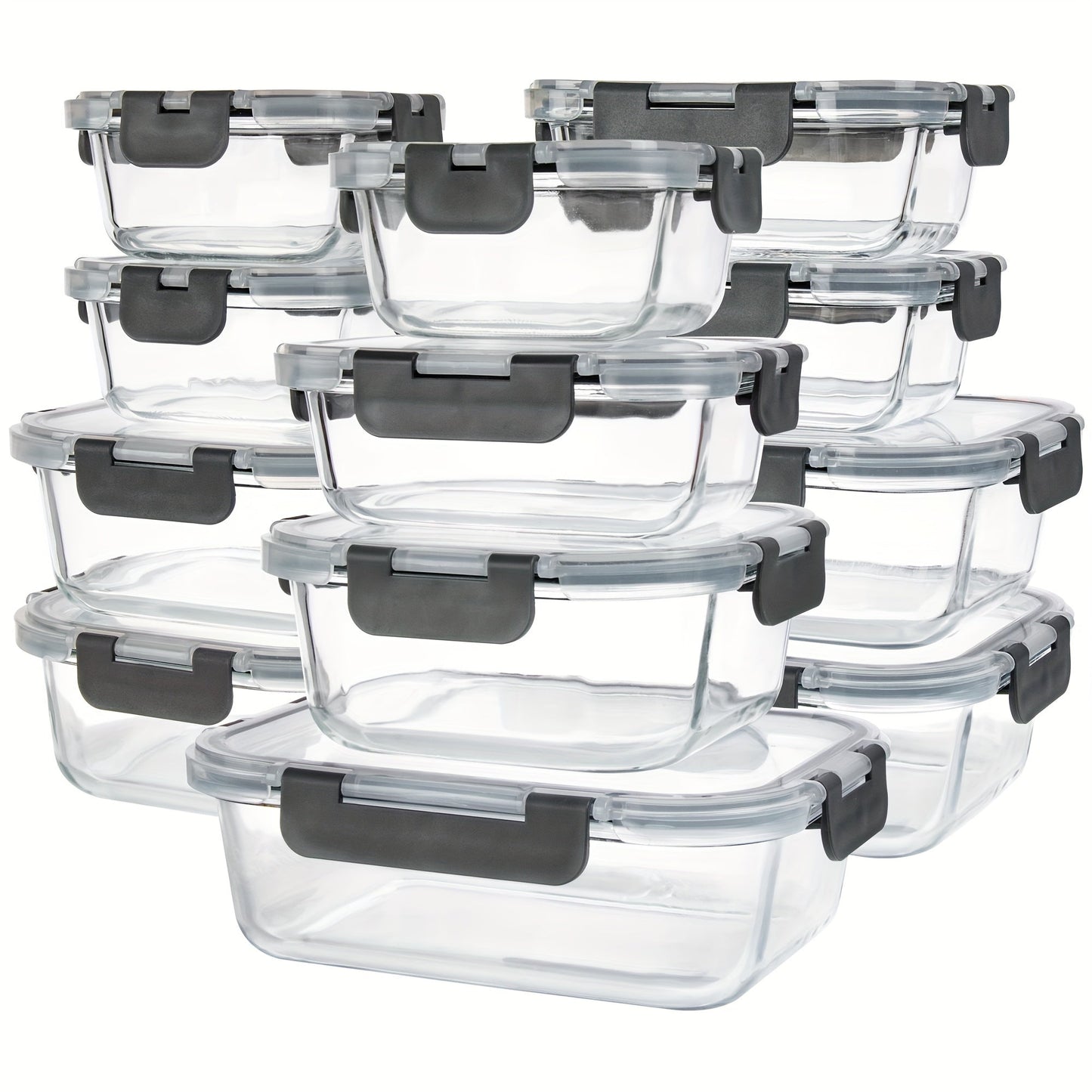 24Pcs (12 Lids+12 Glass Bowl) Borosilicate Glass Food Storage Containers with Airtight Lids, Ideal for Meal Prep, Lunches - Microwave and Dishwasher Safe