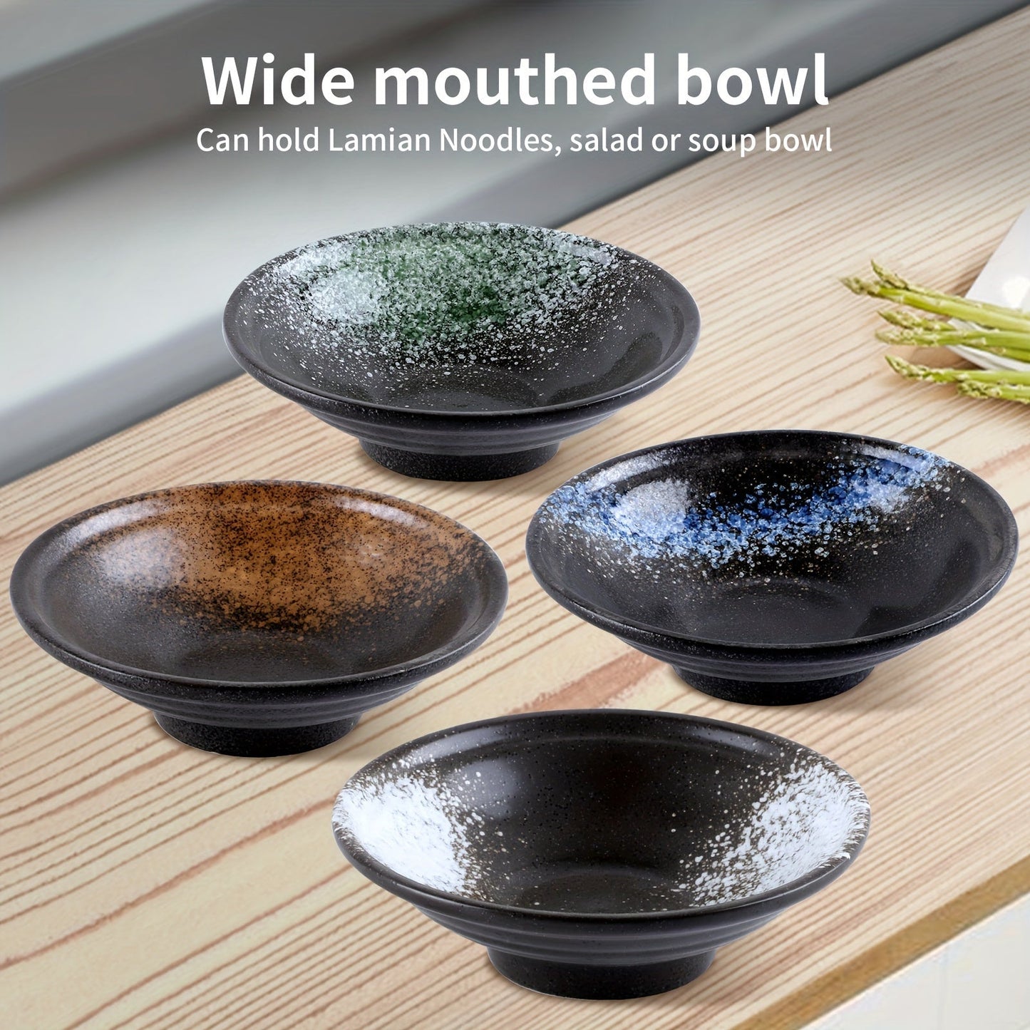 4 ceramic soup bowls, Japanese retro style, 20.29oz large capacity, can hold noodle soup, etc., simple and elegant, suitable for restaurant/food lovers