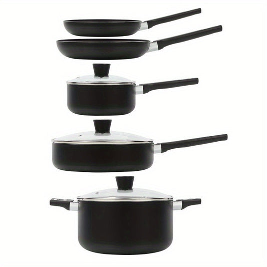 13pcs Aluminum Non-Stick Cookware Set, Black with Non-Stick Coating on The Inside. Aluminum Pans for Fast And Even Heating, Suitable for All Stovetops Except Induction, Dishwasher Safe