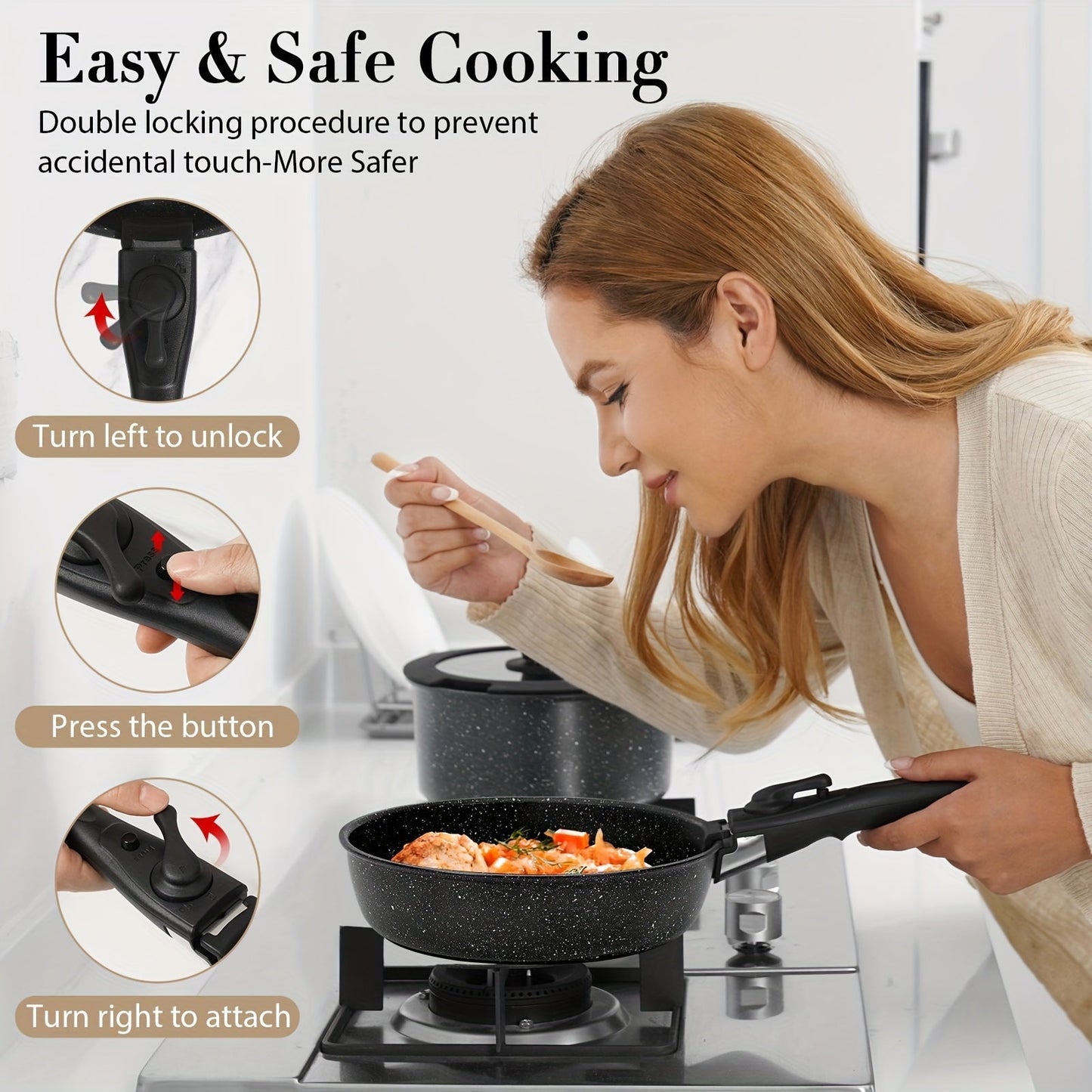 Cookware Set With Removable Handle, 5 Pan Set Non-stick Pan, Stackable Non-stick Pan Set, Can Go Into The Oven, Induction Fast, Non-stick Pan RV Kitchen Cooking Set With Removable Handle