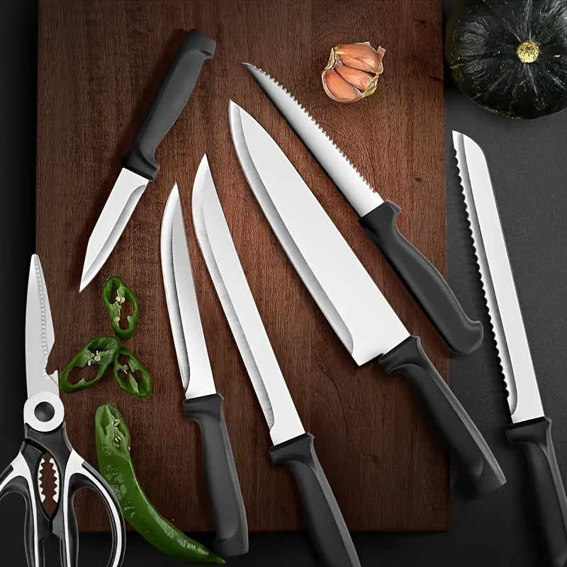 16pcs Premium Kitchen High-Carbon Stainless Steel Knife Set, Sharp Kitchen Knife Set, Include Steak Knife, Sharpener And Scissors, Precise Cutting, Lightweight, Stainless Steel, Durable Ergonomical Design