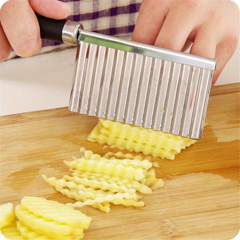 1/2PCS Multifunctional Potato Wavy Edged Knife Stainless Steel Chopper salad Rocker Knife Potato Slicer Chopper French Fry Maker Cutter circular cutter Gadget Vegetable Fruit Cutting