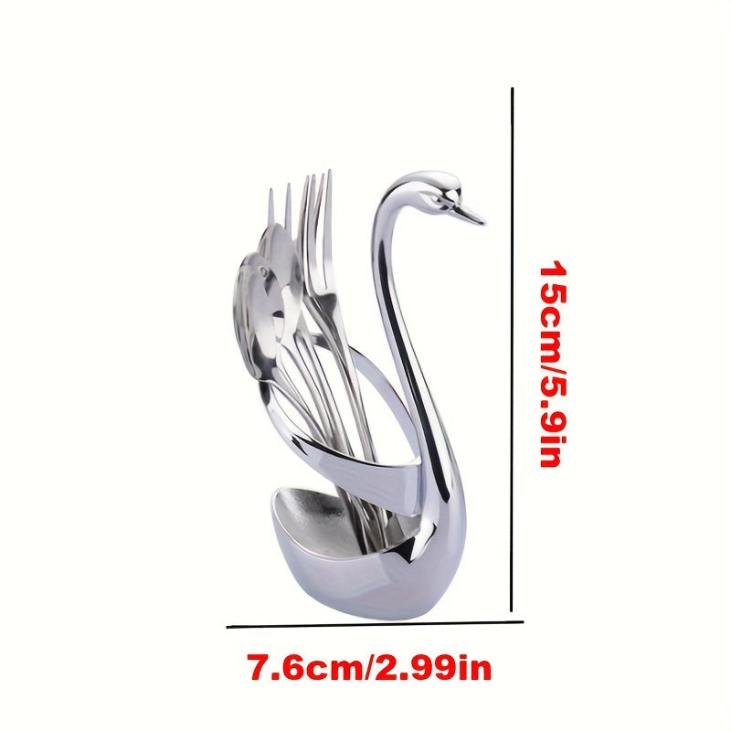 1 set of 7pcs Advanced Swan Shaped Stainless Steel Cutlery Set - Elegant design, durable material, includes forks and spoons, for dining and entertainment, ideal for home use