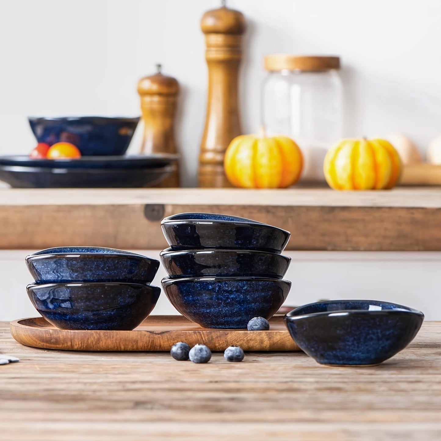 6 Pieces,  Ceramic Dipping Bowls - Small Dipping Cups Cooking Prep Condiments Oil Dish Mini Snack Plates for Soy Sauce Sushi Salsa Wasabi Desserts - Blue