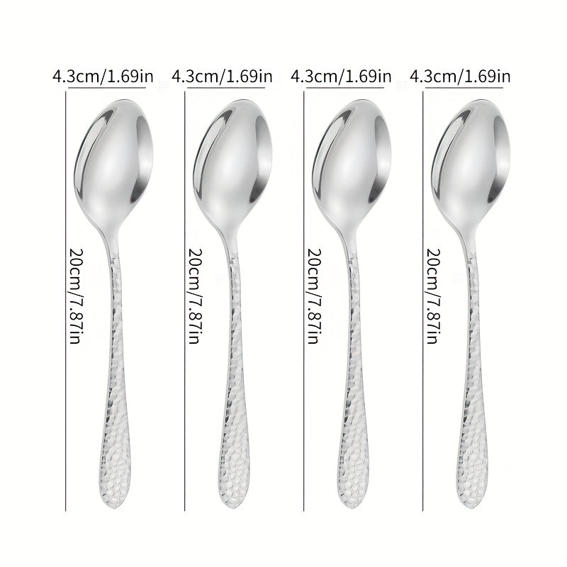 Stainless Steel Cutlery Set With Knives, Forks, Spoons, And Teaspoons For Four People. Suitable For Various Occasions Such As Restaurant Gatherings, Family Dinners, Outdoor Cafes, Etc. Ideal For Coffee, Milk Tea. Easy To Clean And Durable.