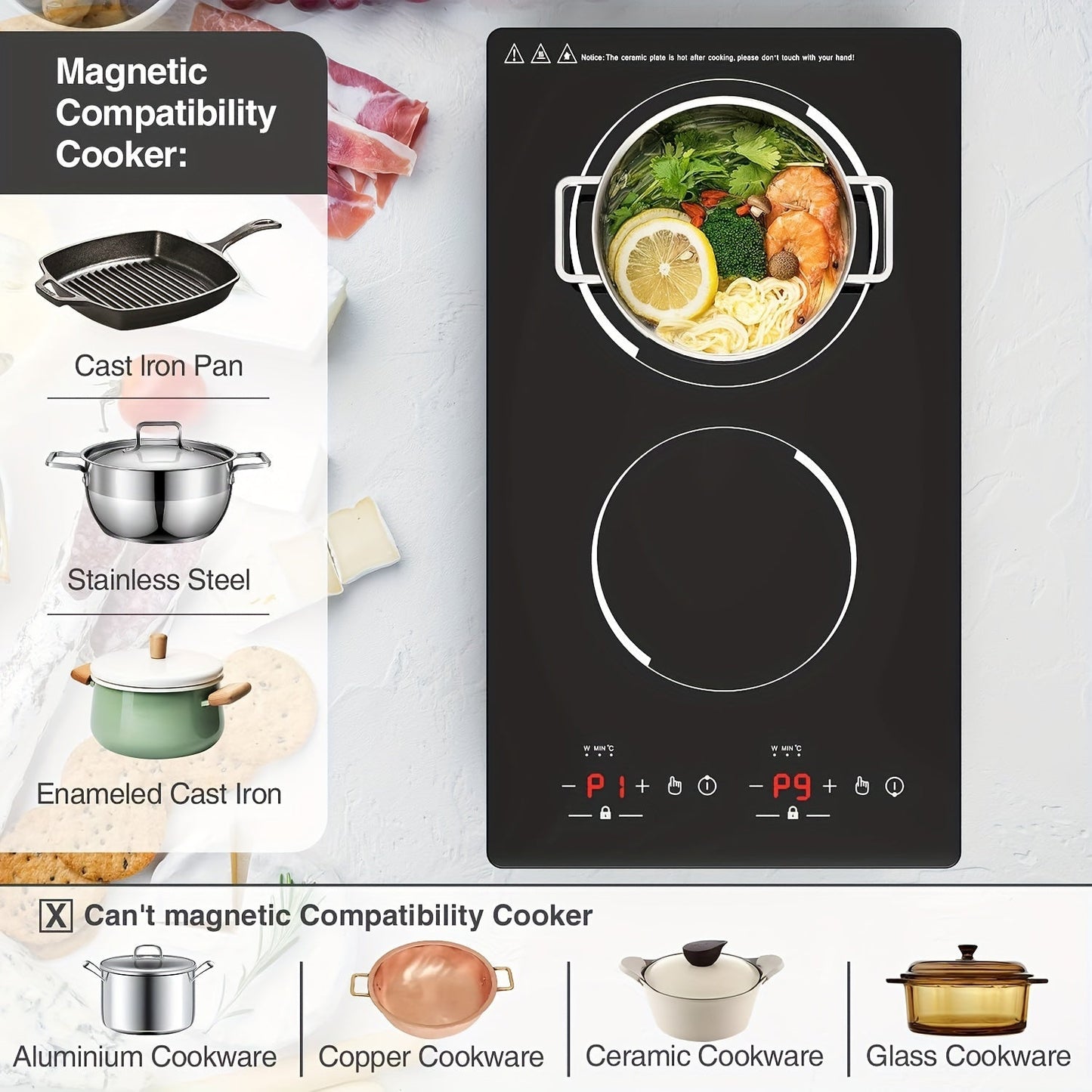 [Touchsensitive Interface] Dual Burner Induction Cooktop, 120V, 9 Heat Settings & Timer - Sleek Black, Youngsters-Safe, Overheat Protection, Compatible with Magnetic Cookware, Easy to Install, Perfect for Quick Meal Prep