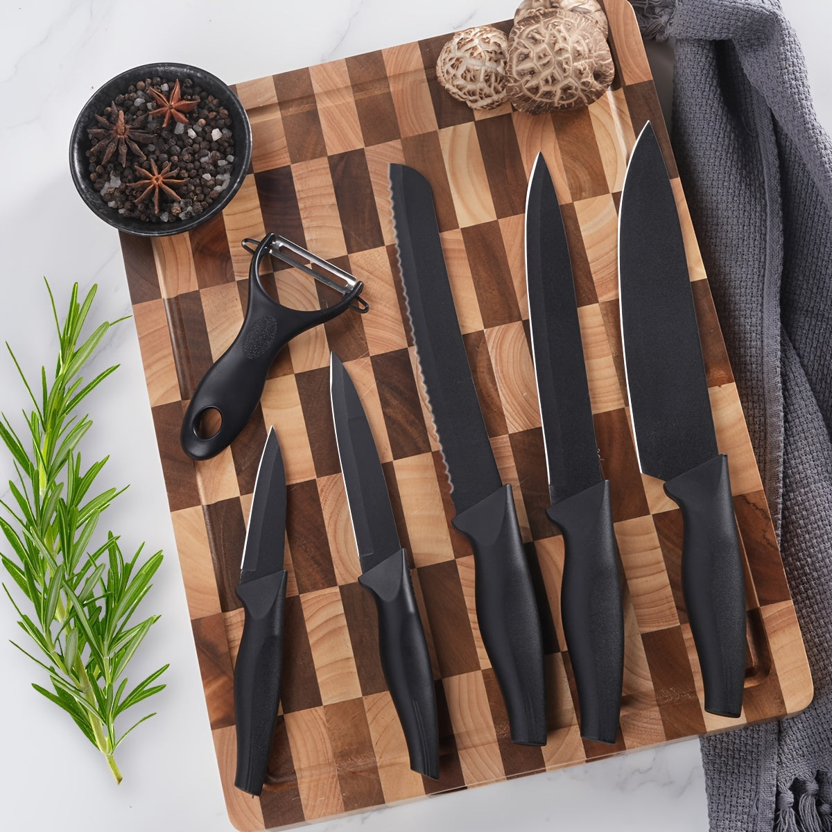 6PCS Kitchen Knife Set, Very Sharp Professional Chef's Knife Set, Chef's Knife, Japanese Knife, Meat Cutter, Bread Knife, Fruit Knife, Melon Planer, Kitchen Knife, Suitable For Home, Outdoor Cooking And Camping