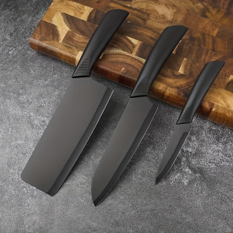 3pcs Stainless Steel Knife Set - Chef, Slicing & Utility Knives with Peeler - Ergonomic Grip, Food-Safe, Ideal for Home, Outdoor, Camping & Dorm Use - Versatile Kitchen Essentials for Christmas, Halloween, Easter, Hanukkah