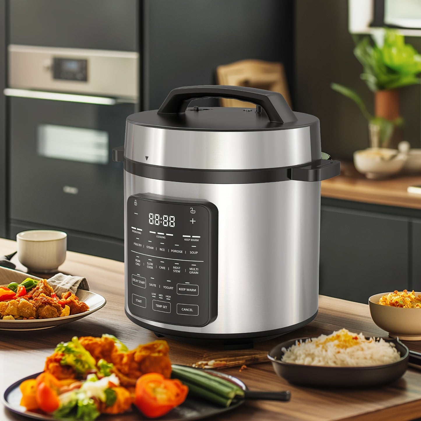 12-In-1 Electric Pressure Cooker 6 Quart, Slow Cook Rice Cooker with Safer Venting Design and Heating Protector, Steamer, Sauté, Yogurt Maker, Warmer & Sterilizer, Dishwasher Safe, Includes App with Over 800 Recipes, 1000W Stainless Steel