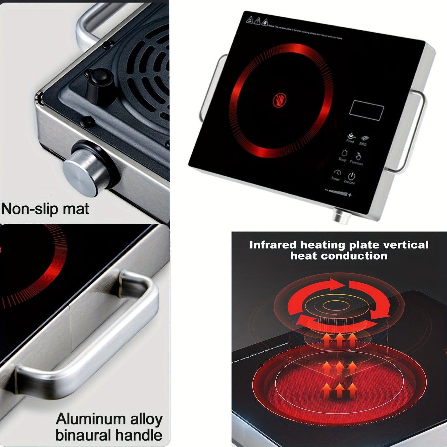 Compact 2200W Electric Ceramic Stove - Portable Infrared Induction Cooker with Adjustable Temperature, Touch Screen & Knob Controls, 3-Hour Timer - Stainless Steel, Dual Voltage (110V/220V)