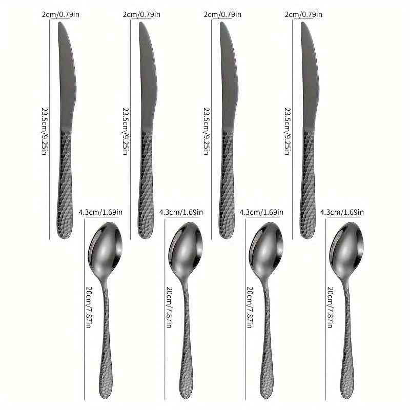 Stainless Steel Cutlery Set With Knives, Forks, Spoons, And Teaspoons For Four People. Suitable For Various Occasions Such As Restaurant Gatherings, Family Dinners, Outdoor Cafes, Etc. Ideal For Coffee, Milk Tea. Easy To Clean And Durable.