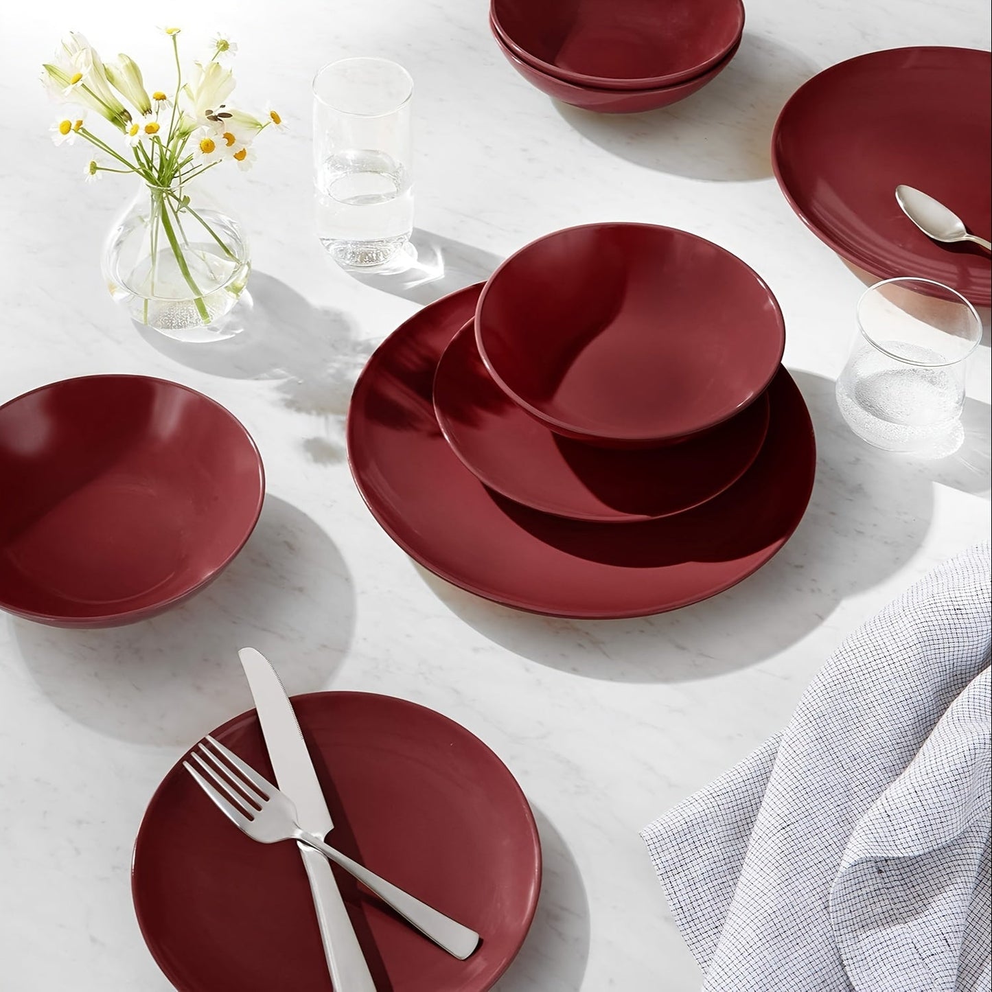 18pcs Dinnerware Set - Red Stoneware Tableware - Plates And Bowls - For Home, Kitchen, Restaurant, Hotel - Perfect for Everyday Dining & Entertaining - Great Gift for Housewarming & New Home