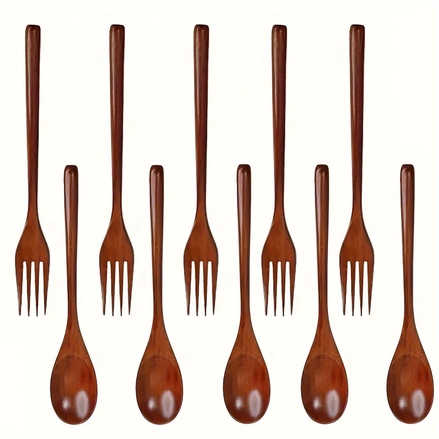 10pcs Premium Japanese Wooden Utensil Set - Handcrafted Natural Hardwood Spoons and Forks, Reusable Flatware for Eating, Cooking & Stirring - High-Quality Kitchen Essentials