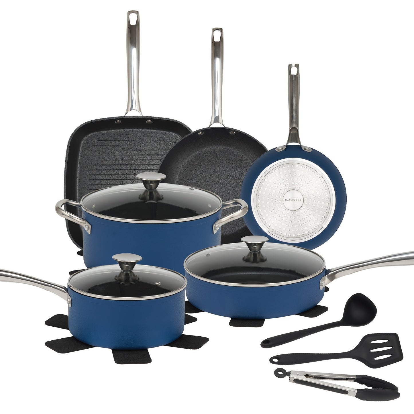 18pcs Nonstick Induction Cookware Set, Featuring Frying Pans, Saucepan, And Cooking Pots - Blue And Black Pots And Pans Set