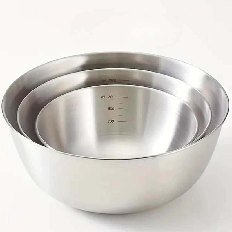 3 pieces, durable stainless steel The Mixing Bowl, can easily prepare and store the kitchen.