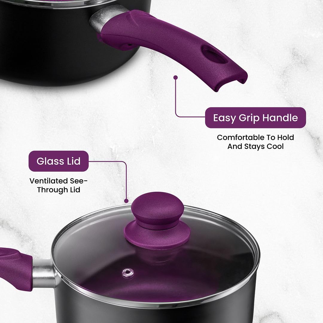 Pots And Pans Set Kitchen Cookware Sets Nonstick Aluminum Cooking Essentials 11 Pieces Purple