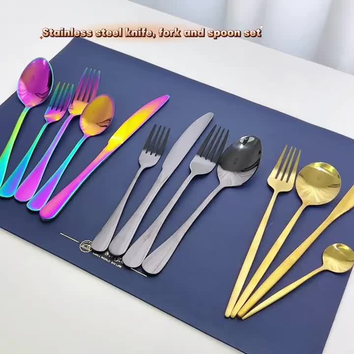 20pcs Rainbow Silverware Set, Stainless Steel Flatware Set, Kitchen Tableware Set, Home And Restaurant Tableware Set, Knife, And Spoon Set, Mirror Polished, Dishwasher Safe