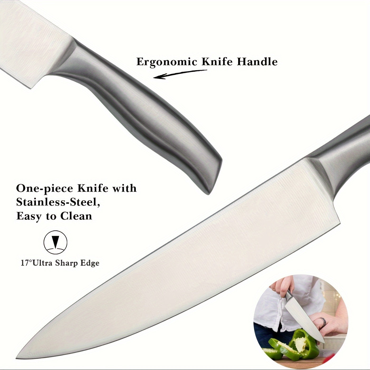 A 14-piece Knife Set With A Sharpener - Made Of German Stainless Steel, Featuring Serrated Steak Knives And Dishwasher-safe Kitchen Knives With Built-in Sharpener (premium Silvery)