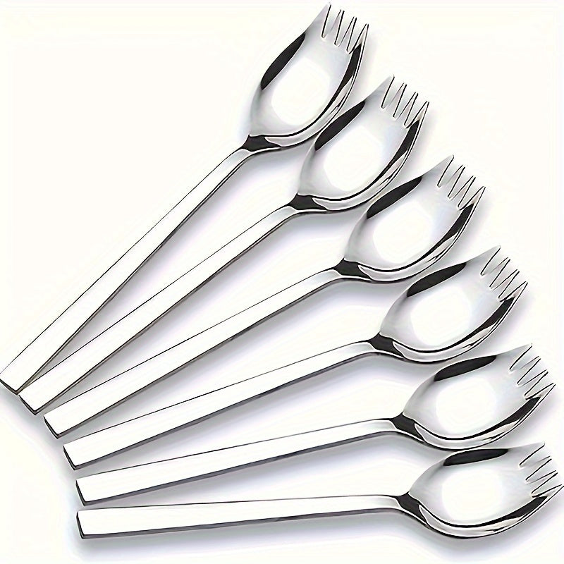 12pc Stainless Steel Cutlery Set: Multifunctional Long Handled Fork And Spoon Integrated, Perfect For Family And Student Dining -400 Series Stainless Steel